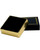 Small square utility or charm jewelry box with black exterior with gold printed rim, gold foil bottom and velvet insert.