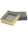 Small square utility or charm jewelry box with grey exterior with gold printed rim, gold foil bottom and velvet insert.