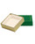 Small square utility or charm jewelry box with green exterior with gold printed rim, gold foil bottom and velvet insert.