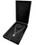 Extra large glossy black necklace box opened with silver round lock and silver hinges