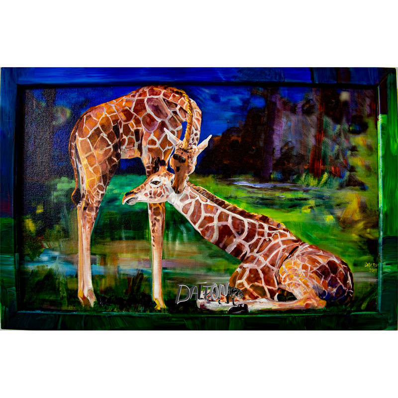 Giraffes - Framed: Hand-painted frame over canvas print - 25" x 13.5"- $119.00