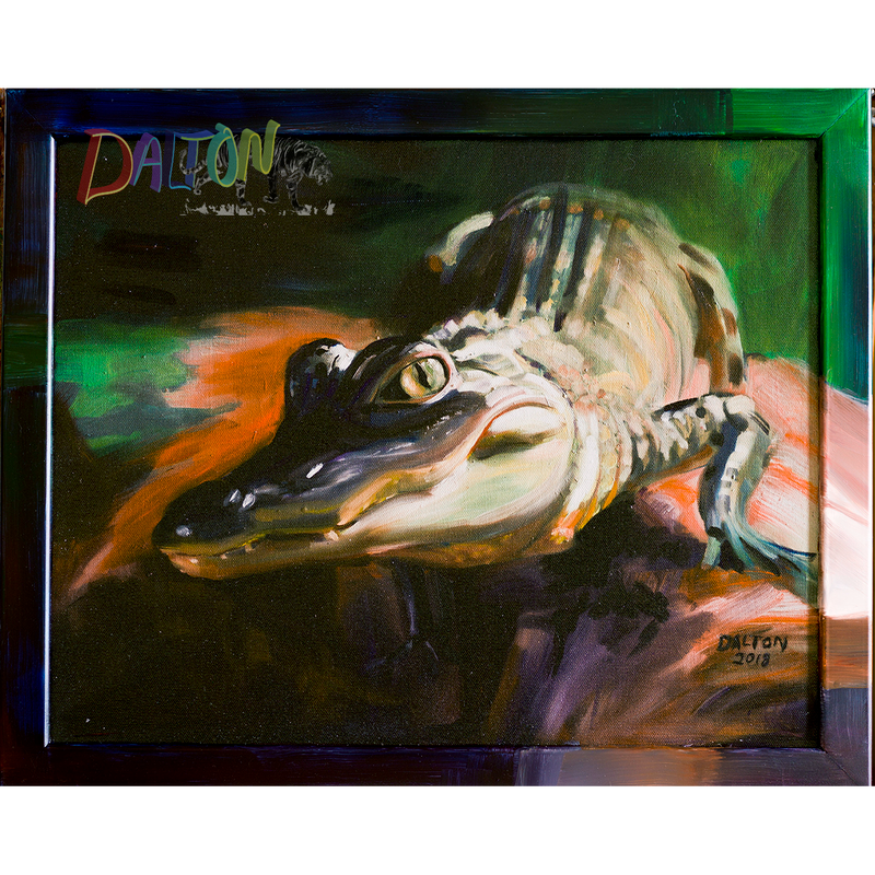 Alligator - Framed: Hand-painted frame over canvas print - 18" x 14"- $89.00