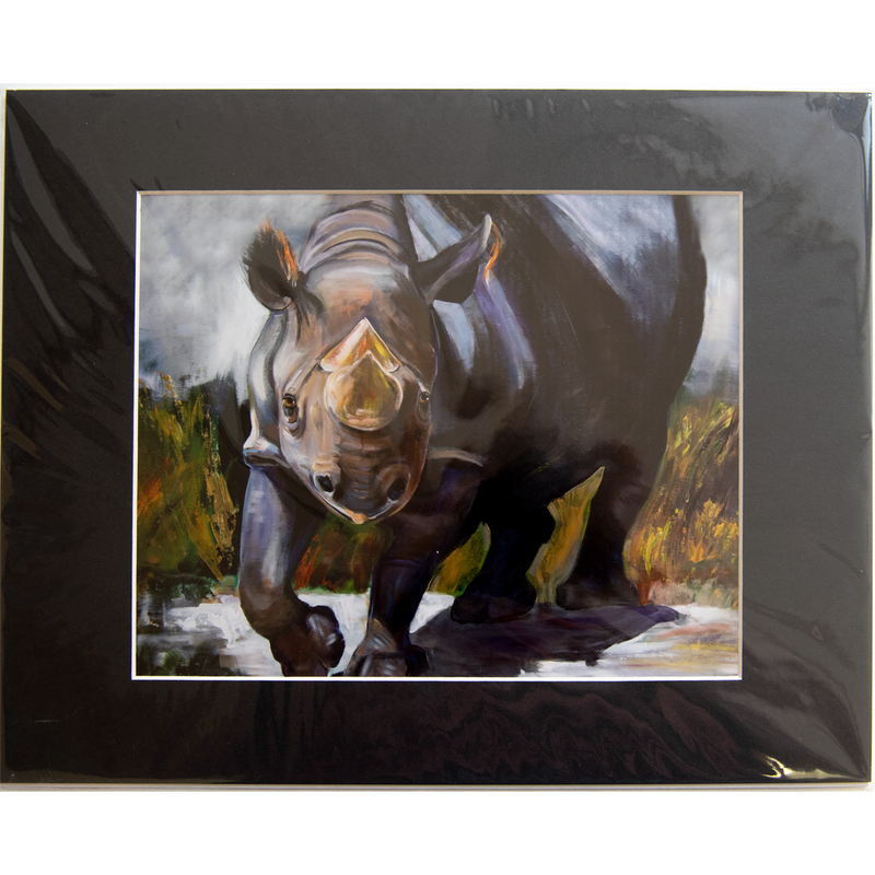 Black Rhino - Matted: print framed with black matt, clear glassine cover -11" x 14"  - $23.00