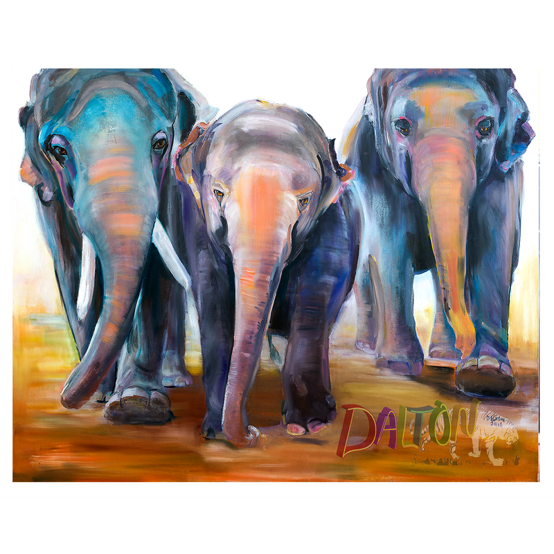 Elephants - Print on Canvas with white canvas border - 24" x 30" - $79.00