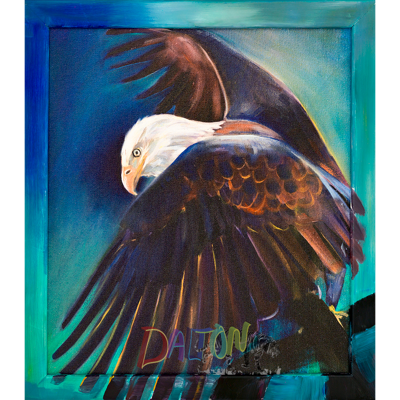 Eagle - Framed: Hand-painted frame on canvas print 18" x 16" - $79.00