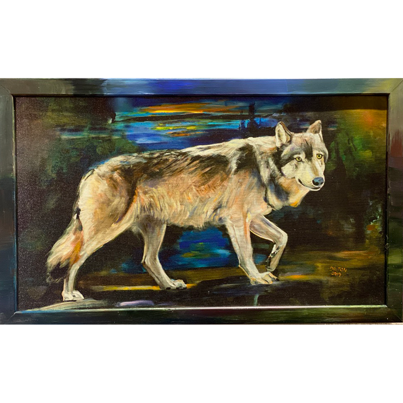 Grey Wolf - Framed: Hand-painted frame over canvas print - 15.5" x 25.5" - $119.00
