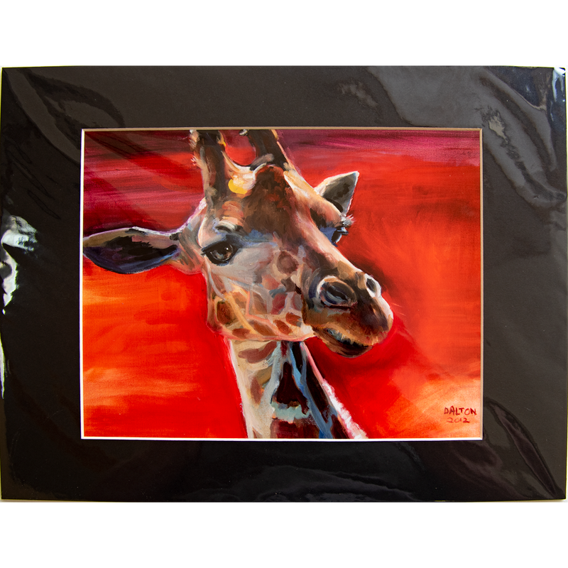 Giraffe - Matted: print framed with black matt, clear glassine cover -11" x 14"  - $23.00