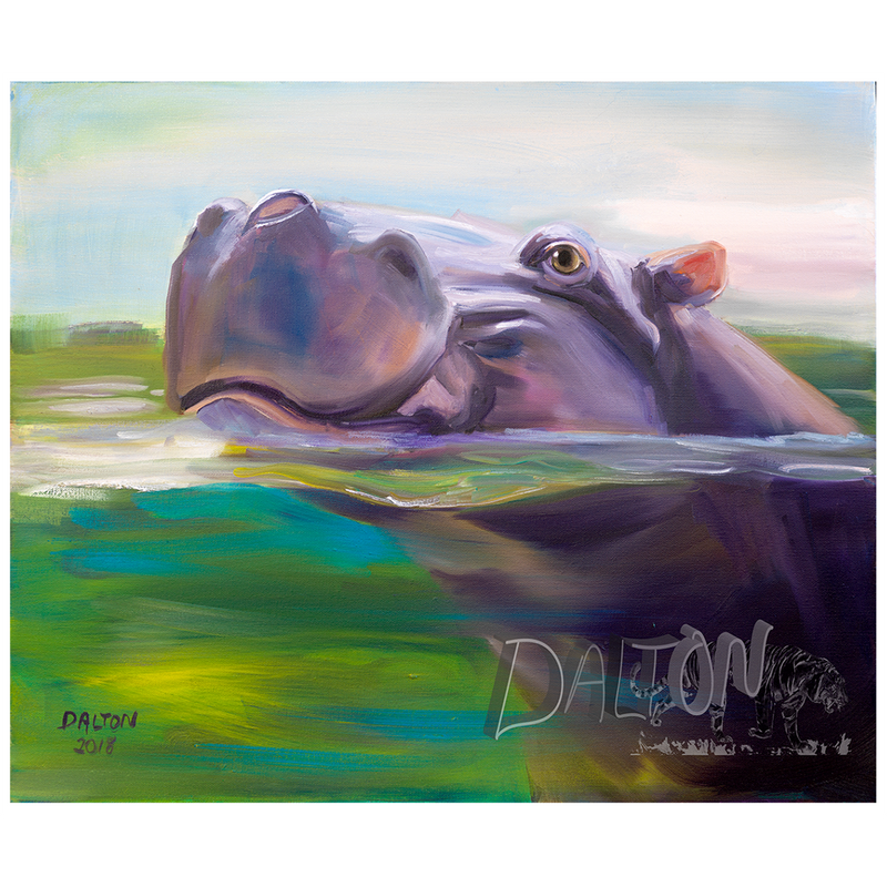 Hippo - Print on Canvas with white canvas border - 17" x 16" - $59.00