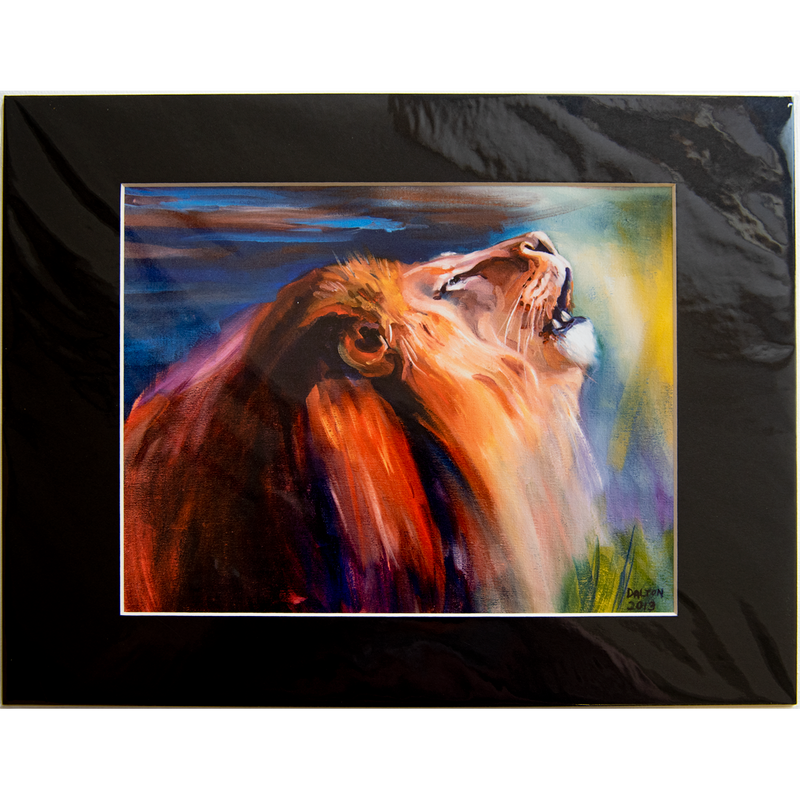 Lion - Matted: print framed with black matt, clear glassine cover -11" x 14"  - $23.00