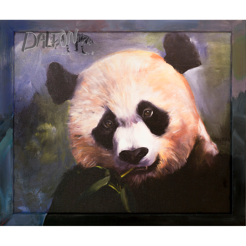 Panda - Framed: Hand-painted frame over canvas print - 18"x 14.5"- $99.00