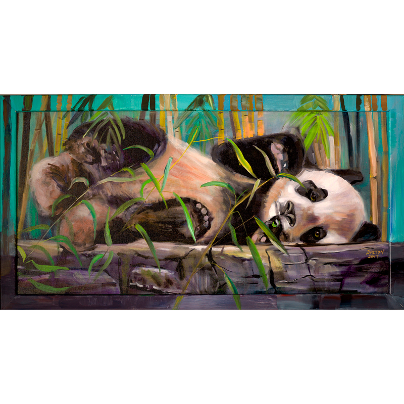 Panda - Framed: Hand-painted frame over canvas print -25" x 13" - $115.00