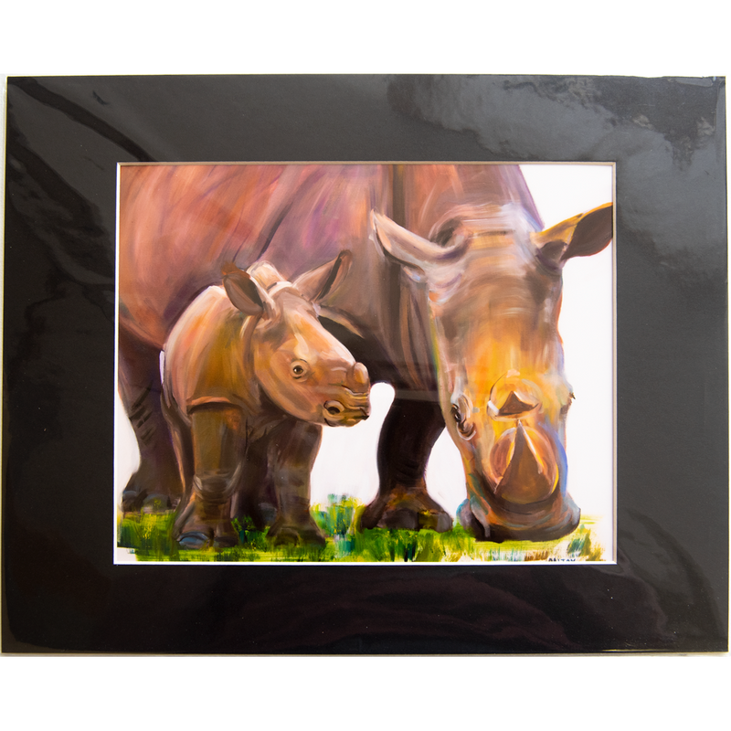 Rhinos - Matted: print framed with black matt, clear glassine cover - 11" x 14" - $23.00