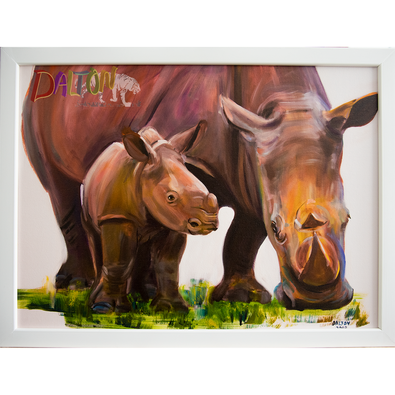 Rhinos - Framed: Hand-painted frame over canvas print - 25" x 19"- $110.00