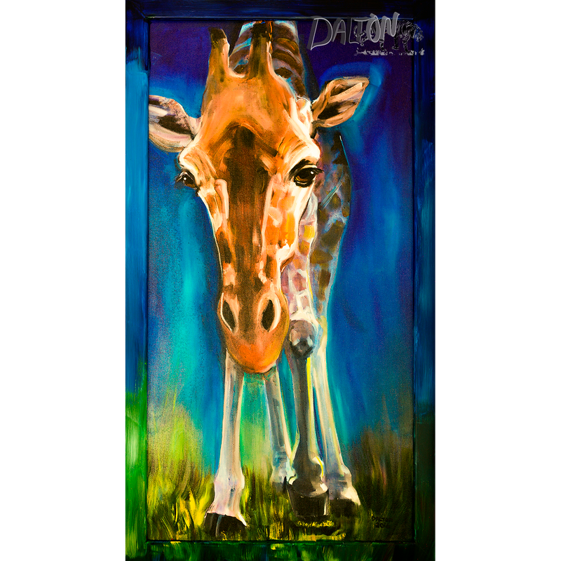Giraffe - Framed: Hand-painted frame over canvas print - 25" x 14" - $115.00