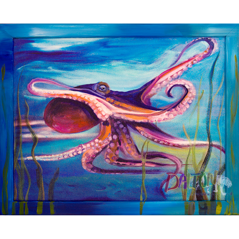 Squid  - Framed: Hand-painted frame over canvas print - 18" x 15" - $99.00