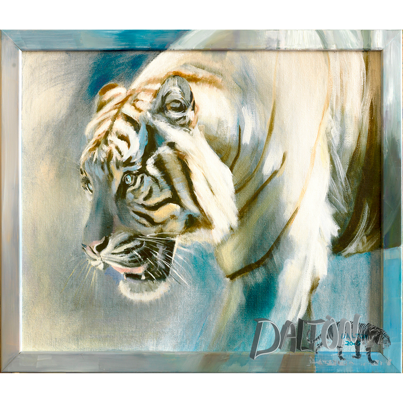 Tiger  - Framed: Hand-painted frame (white) over canvas print - 25" X 18" - $119.00