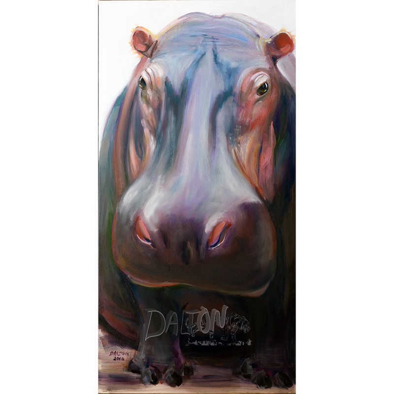 Hippo - Original: Oil Painting - 24" x 48"  -$800.00