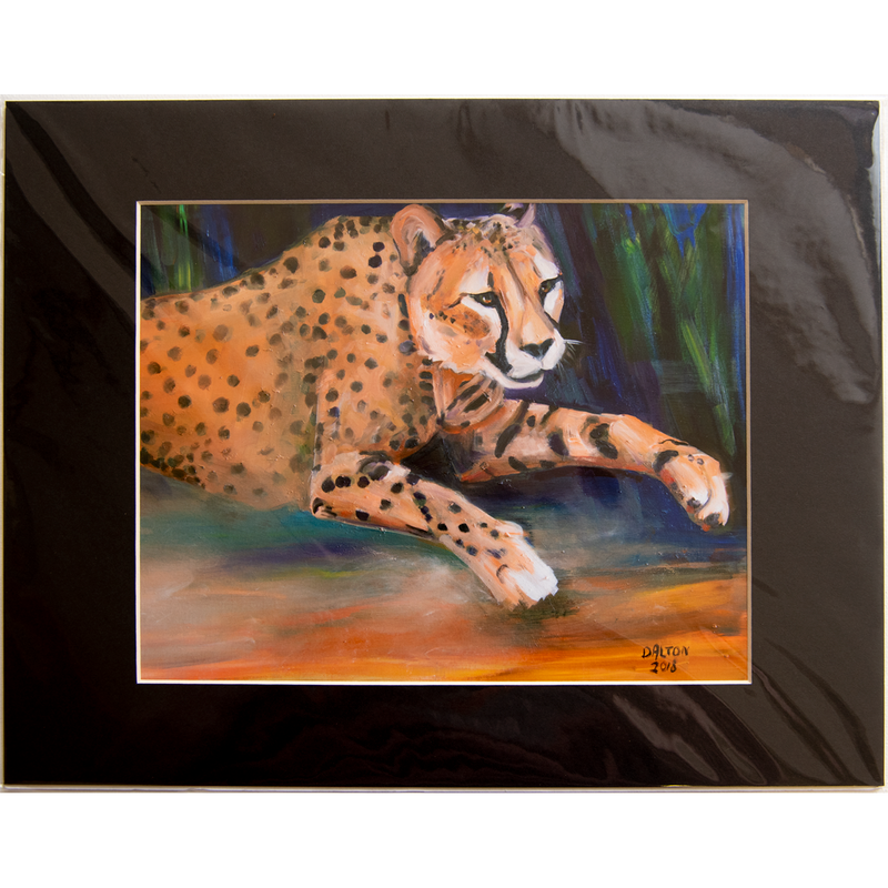 Cheetah - Matted: print framed with black matt, clear glassine cover - 11" x 14" - $23.00