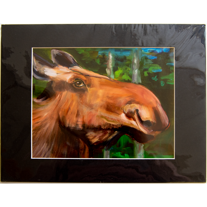 Moose (left) - Matted: print framed with black matt, clear glassine cover - 11" x 14" - $23.00