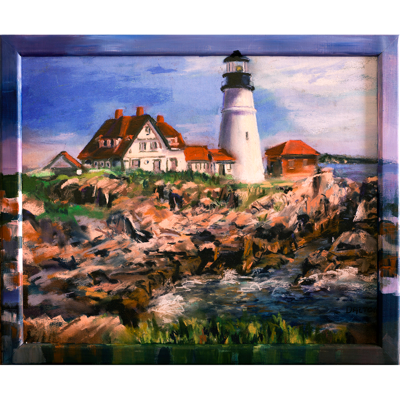 Lighthouse - Framed: Hand-painted frame over canvas print - 25" x 21" - $119.00