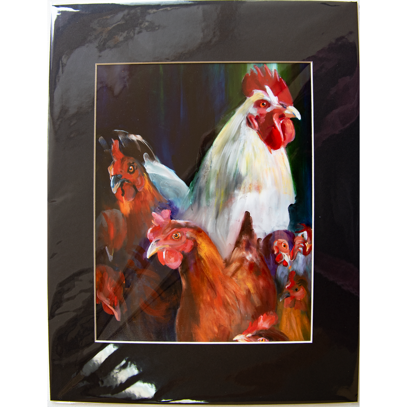 Chickens - Matted: print framed with black matt, clear glassine cover -11" x 14"  - $23.00