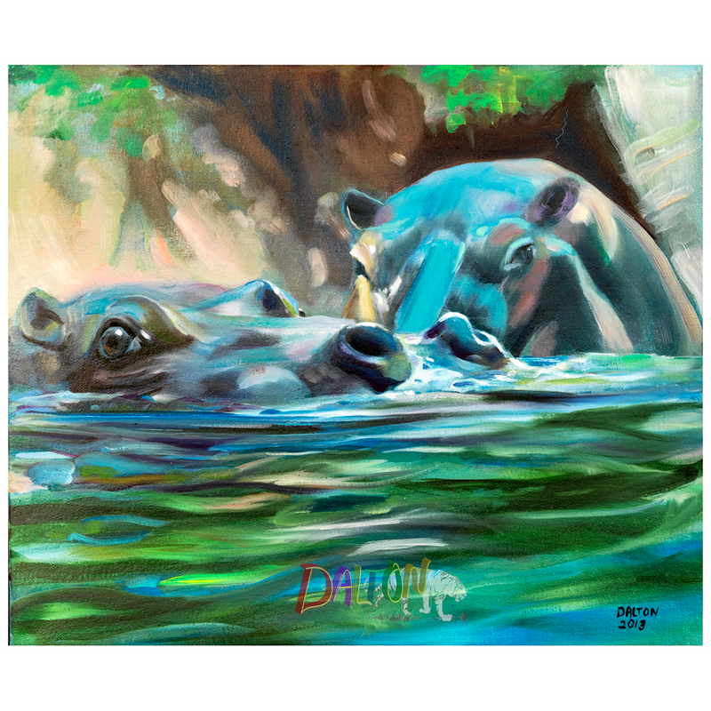 Hippos - Print on Canvas with white canvas border - 17" x  14" - $79.00