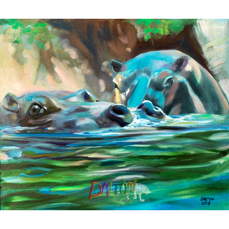 Hippos - Original Oil Painting - 24" x 20"- $500.00