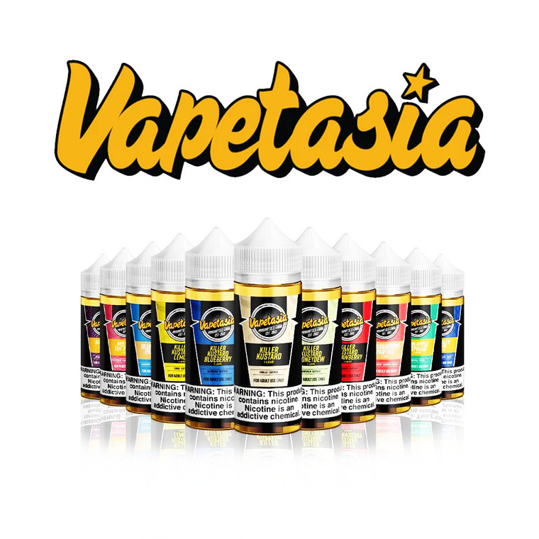 Vapetasia Series E-Liquid 100mL (Freebase)

Discover the world of Vapetasia Series E-Liquid 100mL (Freebase), where flavor meets excellence. With their renowned dedication to quality and taste, Vapetasia has gained a global following, with fans around the world claiming at least one of their many custard flavors as their go-to All Day Vape (ADV).

Explore the extensive range of flavors available, including the rich and creamy Killer Kustard line featuring Vanilla Custard, Blueberry, Strawberry, Lemon, and Honeydew variations. Indulge in the tantalizing Pineapple Express, Milk of the Poppy, Rainbow Road, Royalty II, Strawberry Parfait, Blueberry Parfait, and Peach Lemonade. Each flavor is carefully crafted to provide an unforgettable vaping experience.

In addition, Vapetasia Series 100mL offers their Tobacco-Free Nicotine Series, which includes Killer Fruits and Killer Sweets collections. Experience the refreshing burst of Blue Raspberry, Grape, Pango, Straw Guaw, Trapple, Melons, and more. For those who enjoy a cooling sensation, the Iced versions provide a chilly twist to satisfy your taste buds.

Packaged in convenient 100mL unicorn bottles, Vapetasia Series 100mL offers nicotine options of 0mg, 3mg, and 6mg, allowing you to customize your desired nicotine strength. With a perfect VG/PG ratio of 70VG/30PG, these e-liquids deliver a smooth and satisfying vape.

Elevate your vaping journey with Vapetasia Series | 100mL and indulge in the art of flavor.




Flavors:
Blueberry Parfait – Granola | Yogurt | Blueberry
Killer Kustard – Vanilla Custard
Killer Kustard Blueberry – Vanilla Custard | Blueberry
Killer Kustard Honeydew – Vanilla Custard | Honeydew
Killer Kustard Lemon – Vanilla Custard | Lemon
Killer Kustard Strawberry – Vanilla Custard | Strawberry
Milk of the Poppy – Strawberry | Cream
Peach Lemonade – Peach | Lemonade
Pineapple Express – Pineapple | Cream
Rainbow Road – Cereal | Berries
Royalty II – Custard | Nuts | Vanilla
Strawberry Parfait – Granola | Yogurt | Strawberry

Vapetasia Tobacco-Free Nicotine Series

Killer Fruit Grape – Grape
Killer Fruit ICED Grape – Grape | Menthol
Killer Fruit Pango – Pineapple fruit with mango flavoring
Killer Fruit ICED Pango – Pineapple fruit with mango flavoring | Menthol
Killer Fruits Blue Razz – Blue Raspberry
Killer Fruits Blue Razz Iced – Blue Raspberry | Menthol
Killer Fruits Melons – Melon (NEW)
Killer Fruits Iced Melons – Melon | Menthol (NEW)
Killer Fruits Straw Guaw – Strawberry | Guava
Killer Fruits Straw Guaw Iced – Strawberry | Guava
Killer Fruits Trapple – Triple Apple
Killer Fruits Trapple Iced – Triple Apple

Vapetasia Killer Sweets Tobacco-Free Nicotine Series

Iced Killer Sweets Rain Bops – Menthol | Skittles
Iced Killer Sweets Watermelon Gummy – Watermelon | Gummy Candy | Menthol (NEW)
Iced Killer Sweets White Gummy – Menthol | Pineapple Gummy Candy
Killer Sweets Rain Bops – Skittles
Killer Sweets Watermelon Gummy – Watermelon | Gummy Candy (NEW)
Killer Sweets White Gummy – Pineapple Gummy Candy
Features:
Bottle Size – 100mL Unicorn Bottle
Available Nicotine – 0mg | 3mg | 6mg
VG/PG Ratio – 70VG/30PG