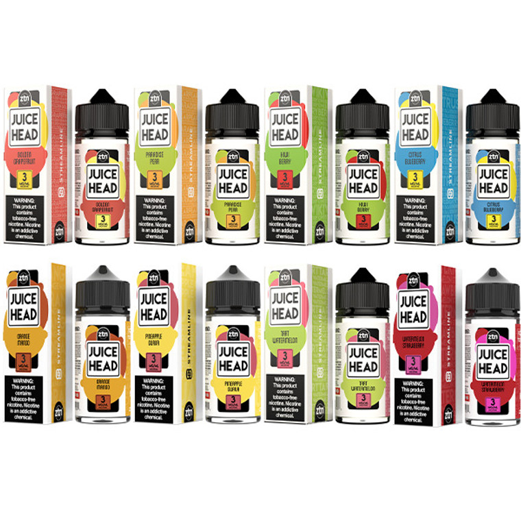 Juice Head Series E-Liquid 100mL (Freebase)

Immerse yourself in a world of delightful flavor combinations with Juice Head Series E-Liquid 100mL (Freebase). Savor the juicy blend of Blueberry Lemon or cool down with the refreshing Blueberry Lemon Freeze. Indulge in the tropical fusion of Guava Peach or experience the icy twist of Guava Peach Freeze. The options are endless, from Mango Strawberry to Peach Pear, Pineapple Grapefruit to Watermelon Lime, and so much more.

Streamline – Juice Head Series 100mL comes in a convenient 100mL unicorn bottle, ensuring you have ample supply to enjoy. Choose from nicotine options of 0mg, 3mg, or 6mg, allowing you to customize your vaping experience. With a balanced VG/PG ratio of 70VG/30PG, our e-juices deliver smoothness and excellent vapor production.

Get ready to elevate your vaping experience with Streamline – Juice Head Series 100mL from eivape.com. Dive into a world of delectable flavors and enjoy the satisfaction of your favorite clouds. Order now and let your taste buds indulge in pure vaping bliss.

Flavors:

Blueberry Lemon – Blueberries | Lemon | Fruit
Blueberry Lemon Freeze – Blueberries | Lemon | Menthol
Cake Batter – Cake Batter
Fruity Cream – Mixed Berry | Whipped Cream
Guava Peach – Guava | Peach | Fruit
Guava Peach Freeze – Guava | Peach | Menthol
Mango Strawberry – Mango | Strawberry
Mango Strawberry Freeze – Mango | Strawberry | Menthol
Orange Mango – Orange | Mango
Orange Mango Freeze – Orange | Mango | Menthol
Peach Pear – Peach | Pear | Fruit
Peach Pear Freeze – Peach | Pear | Menthol
Pineapple Grapefruit – Pineapple | Grapefruit | Fruit
Pineapple Grapefruit Freeze – Pineapple | Grapefruit | Menthol
Pineapple Guava – Pineapple | Guava
Pineapple Guava Freeze – Pineapple | Guava | Freeze
Raspberry Lemonade – Raspberry | Lemonade
Raspberry Lemonade Freeze – Raspberry | Lemonade | Menthol (NEW)
Strawberry Cream – Strawberry | Whipped Cream
Strawberry Kiwi – Strawberry | Kiwi | Fruit
Strawberry Kiwi Freeze – Strawberry | Kiwi | Menthol
Sweet Cream – Sweet Tart | Whipped Cream
Watermelon Lime – Watermelon | Lime | Fruit
Watermelon Lime Freeze – Watermelon | Lime | Menthol

Features:

Bottle Size – 100mL Unicorn Bottle
Available Nicotine – 0mg | 3mg | 6mg
VG/PG Ratio – 70VG/30PG