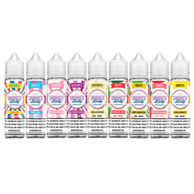 Dinner Lady TFN Series E-Liquid 60mL (Freebase)

Introducing the Dinner Lady TFN Series E-Liquid 60mL (Freebase), featuring premium quality e-liquids formulated with non-tobacco nicotine. Renowned for the iconic Lemon Tart flavor, Dinner Lady E-Liquid offers exceptional flavor profiles, including new lines like Summer Holidays and Dinner Lady Salt. Experience excellence in vaping with Dinner Lady.

Flavors:

Dinner Lady Original

Blackberry Crumble – Blackberries | Buttery Crumble Bits
Bubblegum – Bubblegum
Lemon Sherbets – Lemon | Sherbet
Lemon Tart – Lemon Curd | Meringue | Pastry
Strawberry Apple – Strawberry  | Apple
Strawberry Macaroon – Almond | Coconut | Macaroon | Strawberry
Tropic Mango Chill – Mango | Menthol
Vanilla Custard – Vanilla | Custard
Watermelon Chill – Watermelon | Menthol
Features:
Bottle Size – 60mL Unicorn Bottle
Available Nicotine – 0mg | 3mg | 6mg | Non Tobacco Nicotine
VG/PG Ratio – 70VG/30PG