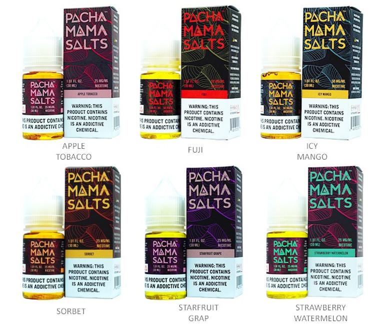 Pachamama TFN Salt Series E-Liquid 30mL (Salt Nic)

Discover the Pachamama TFN Salt Series E-Liquid 30mL (Salt Nic) at EIvape.com. Indulge in uniquely crafted flavors with intricacies that captivate. Available in 25mg and 50mg nicotine strengths, these 30mL unicorn bottles offer a balanced 50VG/50PG ratio. Explore a wide range of flavors including Apple Tobacco, Fuji Ice, Kiwi Berry Ice, and more. Not for use in sub-ohm devices. Elevate your vaping experience today!

Flavors:

Apple Tobacco – Tobacco | Apple
Black Ice Menthol – Cucumber | Blackberry | Menthol
Blueberry Lemonade – Blueberry | Lemon | Sugar
Blue Razz Ice – Raspberry | Strawberry Sour Belt candy
Cherry Limeade – Cherry | Raspberries | Limeade (NEW)
Citrus Medley – Peach | Cherry | Sweet Tarts
Frosted Cronut – Frosted Donut
Fuji – Fuji Apple | Strawberry | Tangerine
Fuji Ice – Fuji Apple Ice – Fuji Apple | Menthol
Golden Peach Pineapple – Golden Peach | Pineapple
Honeydew Melon – Honeydew
Icy Mango – Mango | Menthol
Kiwi Berry Ice – Kiwi | Berries | Menthol
Kiwi Guava Passionfruit – Kiwi | Guava | Passionfruit (NEW)
Pink Berry Ice – Strawberries | Raspberries | Grapefruit | Menthol (NEW)
Purple Mango – Mango | Candy Grape (NEW)
Sorbet – Raspberry | Lemon | Italian Ice
Starfruit Grape – Starfruit | Grape
Starfruit Grape Ice – Starfruit | Grape | Menthol
Strawberry Watermelon – Strawberry | Watermelon | Fruit
Watermelon Ice – Watermelon | Menthol
White Peach Ice – Peach | Menthol (NEW)
Features:
Bottle Size – 30mL Unicorn Bottle
Available Nicotine – 25mg | 50mg
VG/PG Ratio – 50VG/50PG

*NOT FOR USE IN SUB-OHM DEVICES*