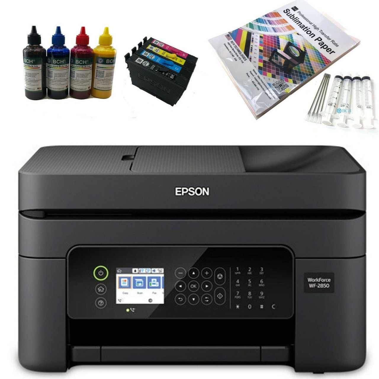 Sublimation Printer Bundle Epson WorkForce WF-2850 with Refillable  Sublimation Cartridges, Sublimation Ink & Transfer Paper