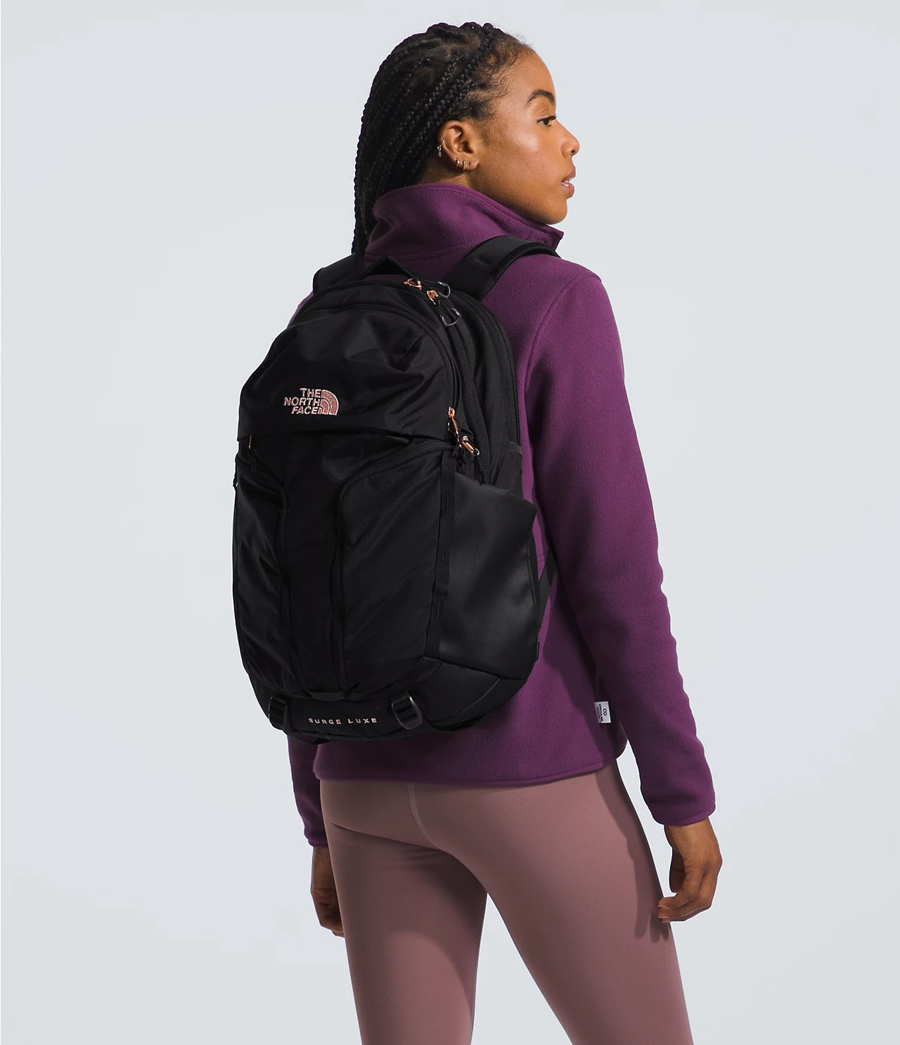 NWOT The North Face Women’s Surge Luxe Backpack Dark Sage? w/ Rose Gold Accents? NF0A81E9_52B_front34__79861.  main image 2