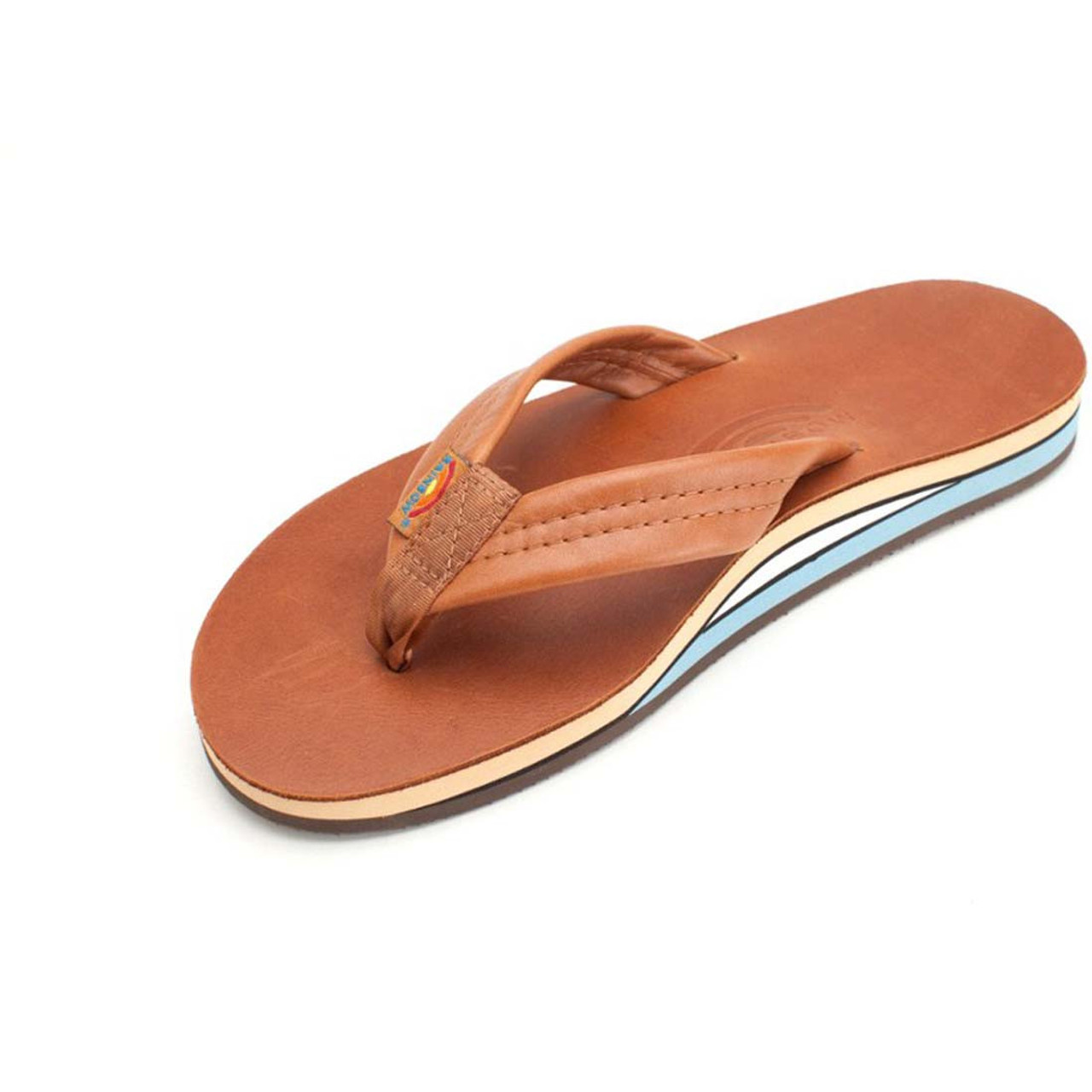 Rainbow Sandals Men s Classic Tan Blue Double Layer Leather