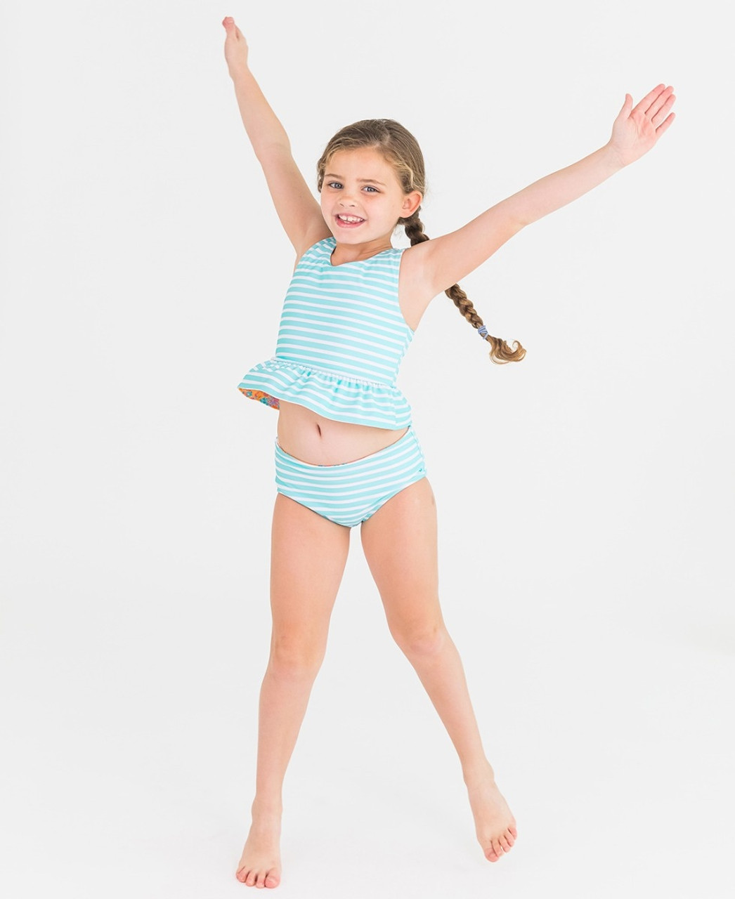 Toddler Girls' RuffleButts Reversible Peplum Swim Tankini Set