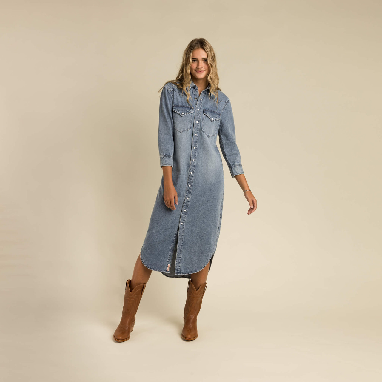 The Annie Pearl Snap Shirtdress Classic Denim / Medium The Annie Pearl Snap Shirtdress Classic Denim / Medium
