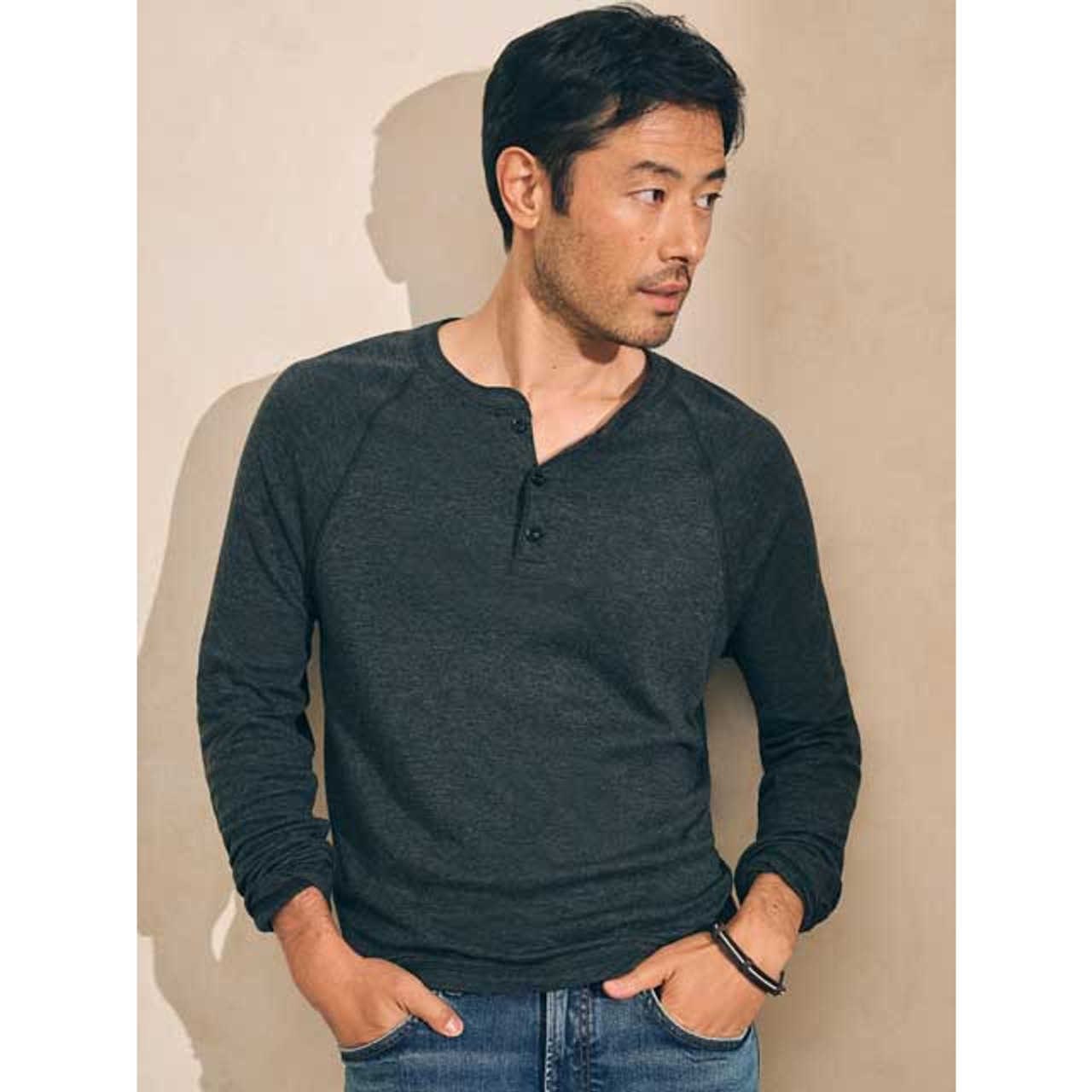 【HI FI FNK】Softy Henley Washed Top Faherty Men's Long Sleeve Cloud Henley | TYLER'S