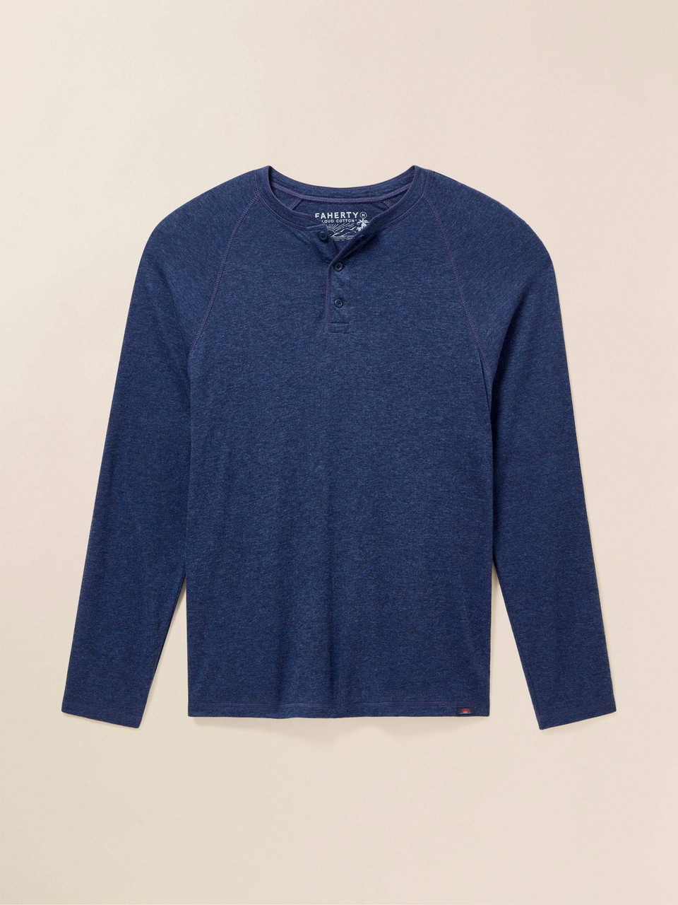 T-shirt à manches longues Henley col rond en coton pour homme - Bleu - XXL