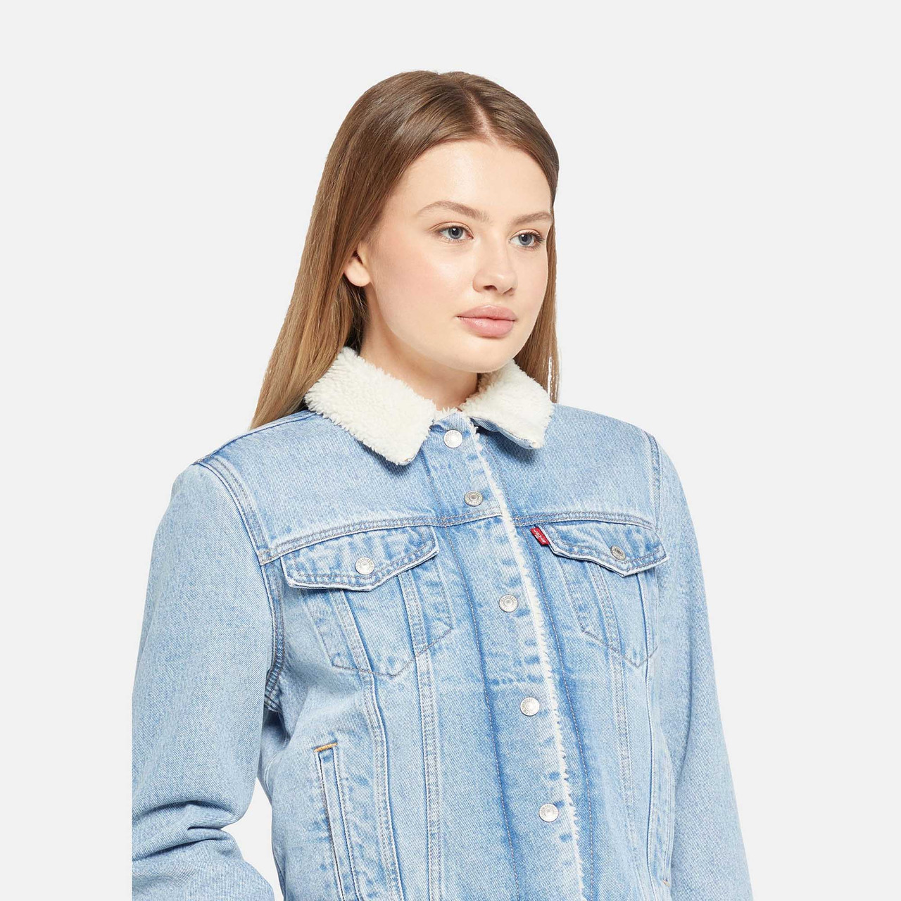 Sherpa Trucker Jacket Outfit Womens Sherpa Jacket Denim Levi's Ex