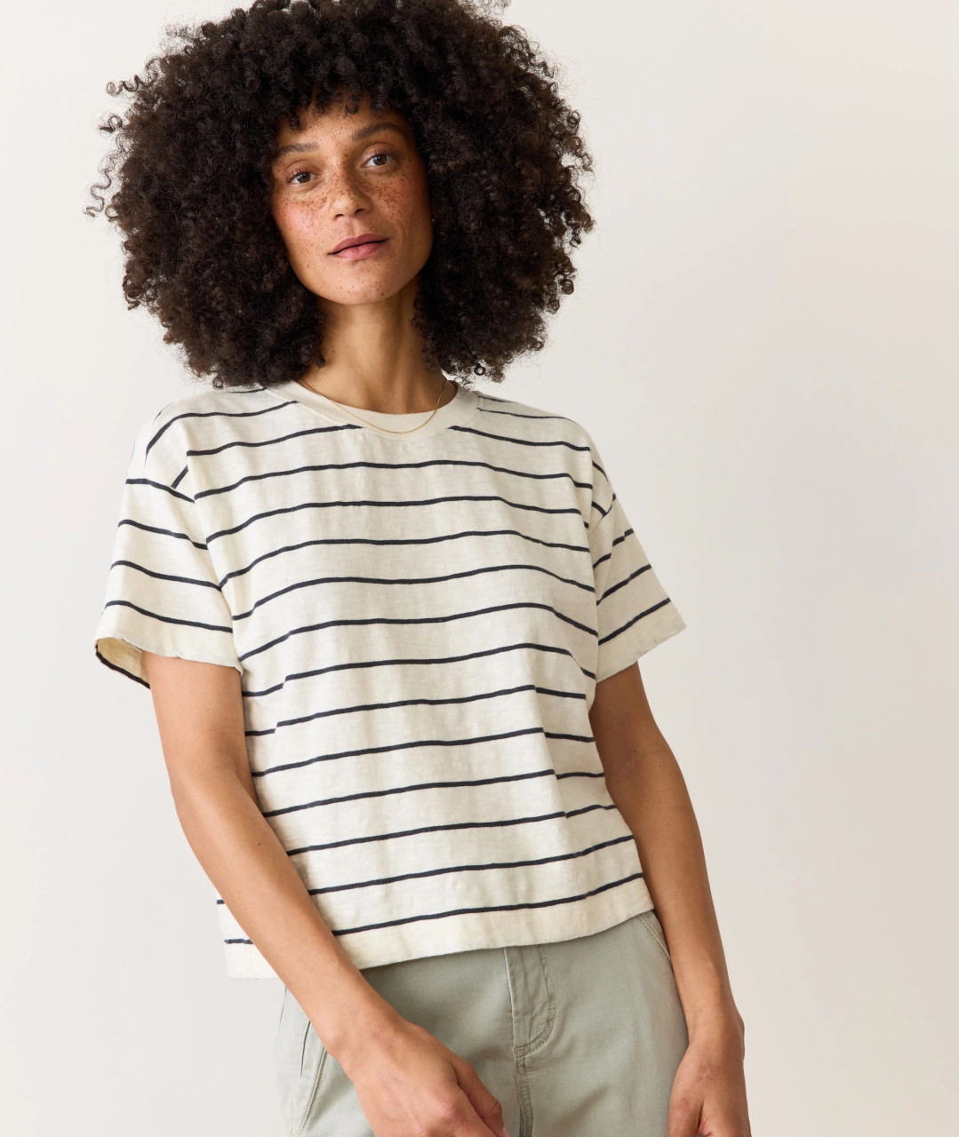 Marine Layer Women's Slub Boxy Stripped Crop Tee | TYLER'S