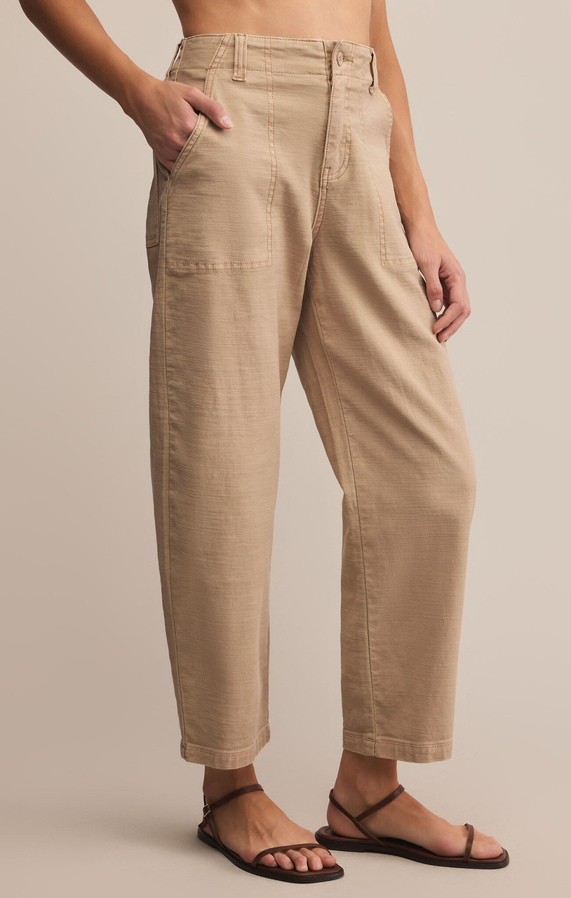 22SS BRIEFING LINEN ONE TACK PANTS オリーブS White Linen Pants with Zip Pockets and Cuffed Design | East