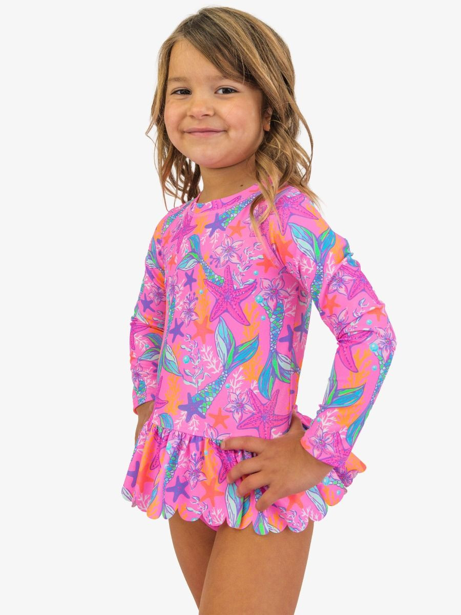 Ruffle Butts Girls' Shimmer Mermaid Rash Guard Set | TYLER'S