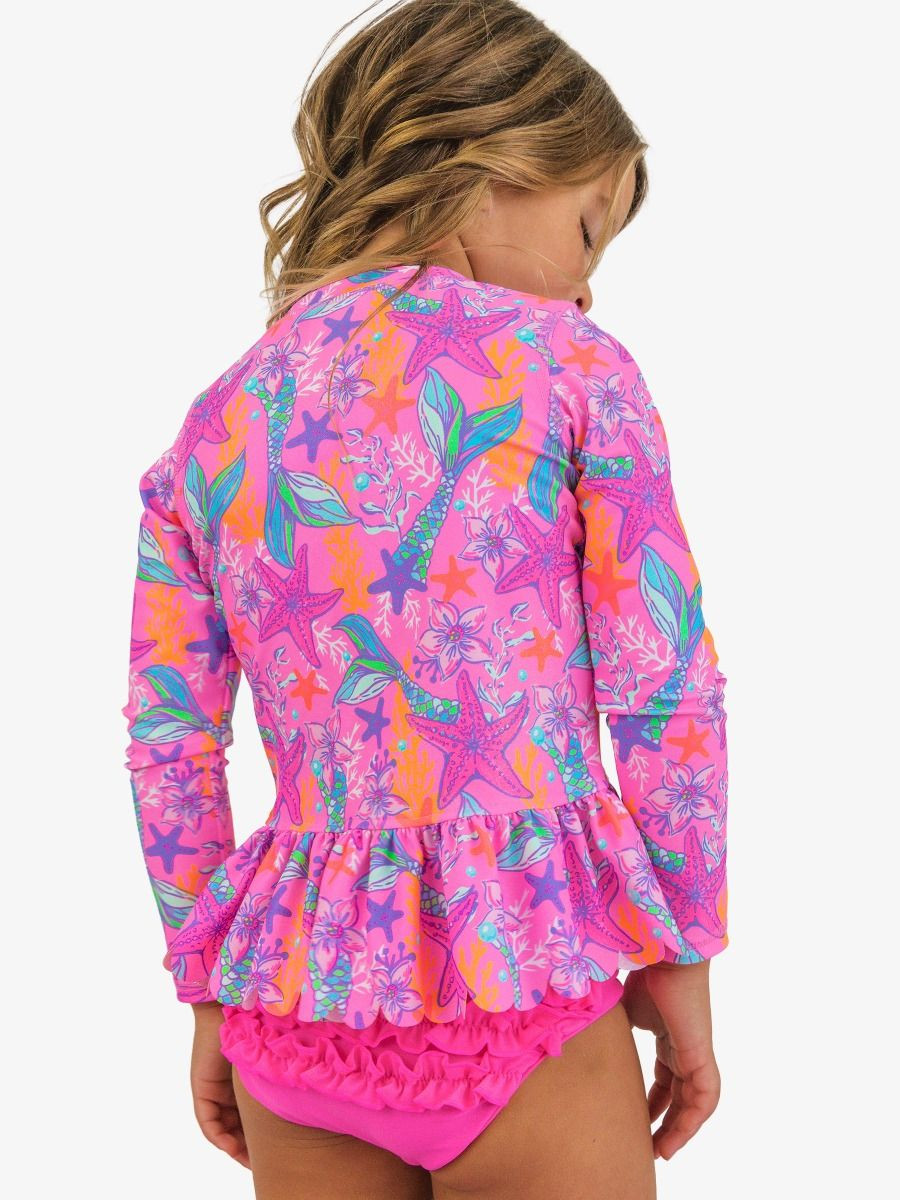 Ruffle Butts Girls' Shimmer Mermaid Rash Guard Set | TYLER'S