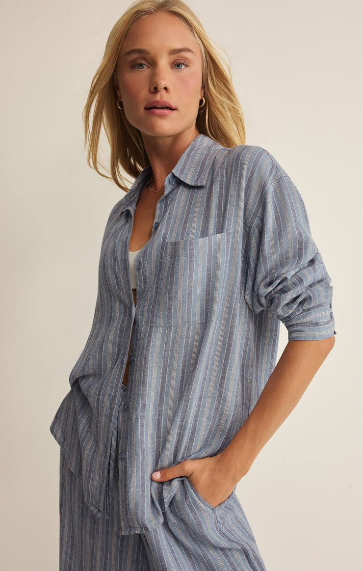トップス ANOTHER OFFICE Brief Stripe S/S CHAR 01 Z Supply Women's Signature Striped Linen Top | TYLER'S
