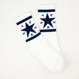 TYLER'S Texas Star Crew Socks in white and navy colorway