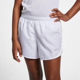 Nike Dri-FIT Tempo Girls' Running Shorts in white with built-in brief.