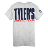 TYLER'S Grey/Navy Block Tee back view Austin