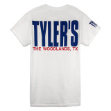 TYLER'S White/Navy Block Tee The Woodlands back view