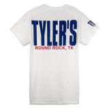 TYLER'S White/Navy Block Tee Round Rock back view