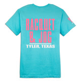 Racquet & Jog Lagoon Blue/Baby Pink Comfort Color Tee back view